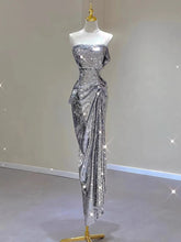 BXOXO Silver Shiny Cocktail Dresses Strapless Ruched Sleeveless Mermaid Sequins Light Luxury Red Carpet Woman Evening Prom Party Gowns